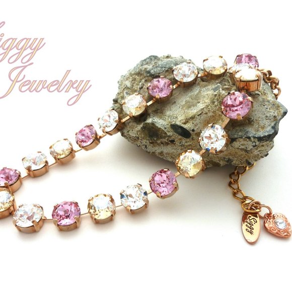 Swarovski Crystal Necklace in Light Rose, Crystal Golden shadow and Clear - Picture 4 of 8
